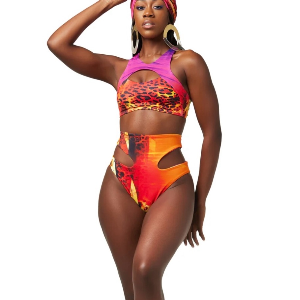 Bold Leopard Print Bikini Set in Purple and Orange
